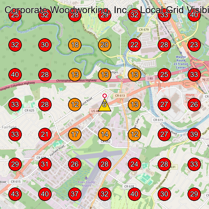 Corporate Woodworking, Inc. GeoGrid visibility map for Cabinet Maker in Verona